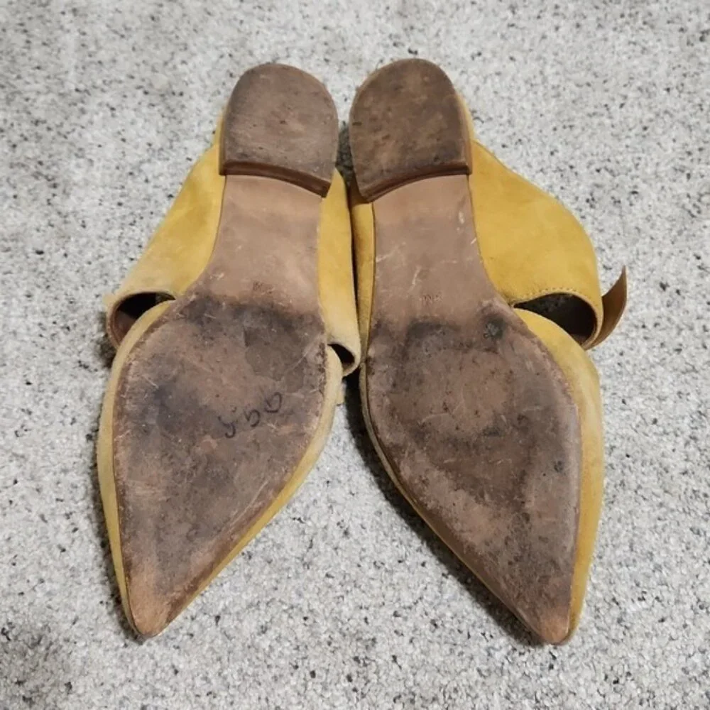 Jeffrey Campbell Suede Charlin Bow Pointy Toe Flat Mule Mustard Yellow Size 8 - Picture 11 of 12